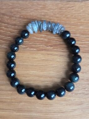 Labradorite & Rainbow Obsidian Beads Bracelet, Stretch, Hand Crafted